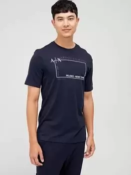 Image of Armani Exchange AX Milano Box Logo T-Shirt - Navy, Size 2XL, Men