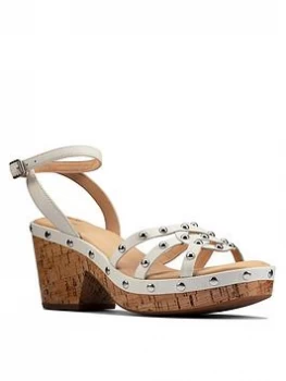 image of Clarks Maritsa70 Sun Leather Heeled Sandal - White, Size 8, Women