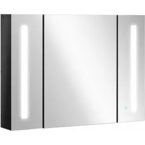 image of LED Bathroom Mirror Cabinet with Shelves Wall Mount High Gloss Black - Kleankin