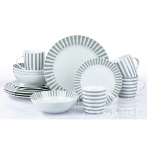 Image of The Waterside 16 Piece Grey Stripe Dinner Set