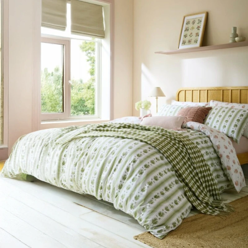 Image of Laura Ashley Pensham Stripe Duvet Set, Super King, Sage Pink