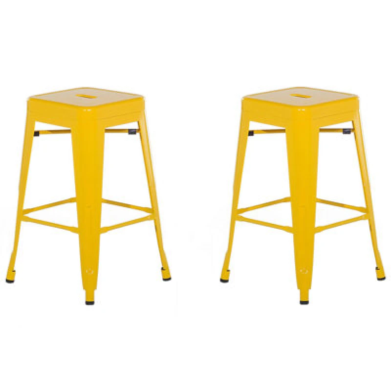 Image of Beliani Set Of 2 Bar Stools Cabrillo Metal Yellow