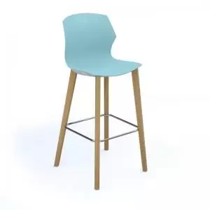 image of Roscoe high stool with natural oak legs and plastic shell - ice blue