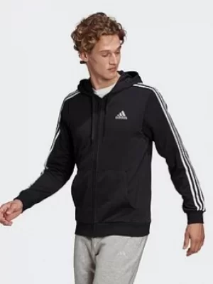 Image of adidas Essentials French Terry 3-stripes Full-zip Hoodie, Grey/Black Size M Men
