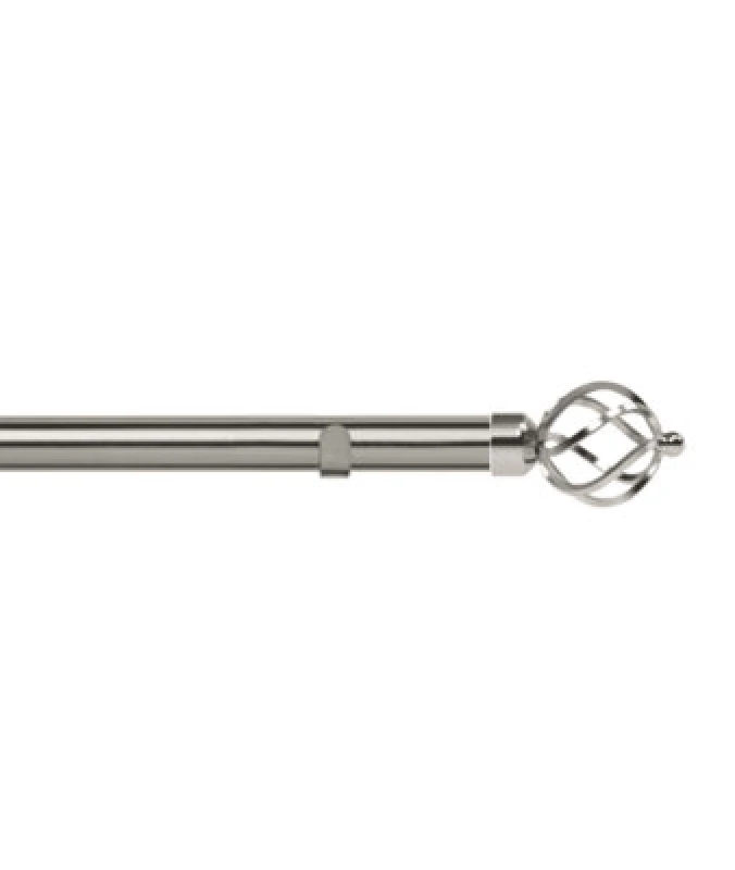Image of Unknown 28mm Fixed Length Metal Eyelet Curtain Pole Set In Satin Silver - Cage Finial, 50Cm