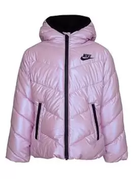 image of Nike Kids Girls Chevron Padded Outerwear Insulation Jacket - Light Pink