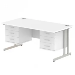 Image of Impulse 1600 Rectangle Silver Cant Leg Desk White 2 x 3 Drawer Fixed Ped