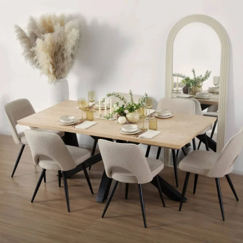 Image of Home Garden Direct Triton Oak Effect Rectangular Dining Table 6 Seater 180 × 95cm in Light Oak Light Oak Unisex