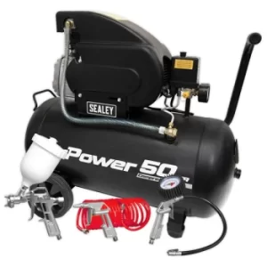 image of Sealey SAC5020APK Compressor 50L Direct Drive 2hp with 4pc Air Acc...