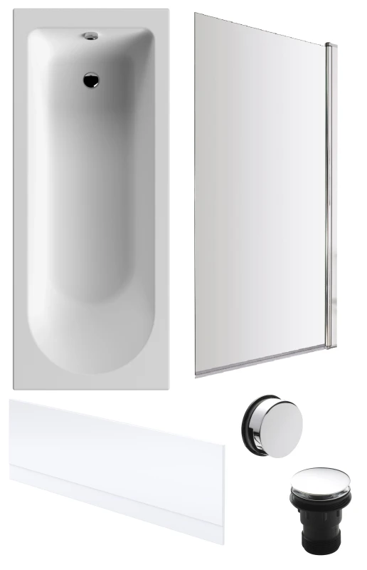 Image of Balterley Single Ended Bath Front Panel Square Screen Chrome Waste 1700x700mm Silver