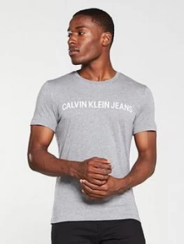 Image of Calvin Klein Jeans Institutional Logo Slim T-Shirt - Grey, Size 2XL, Men