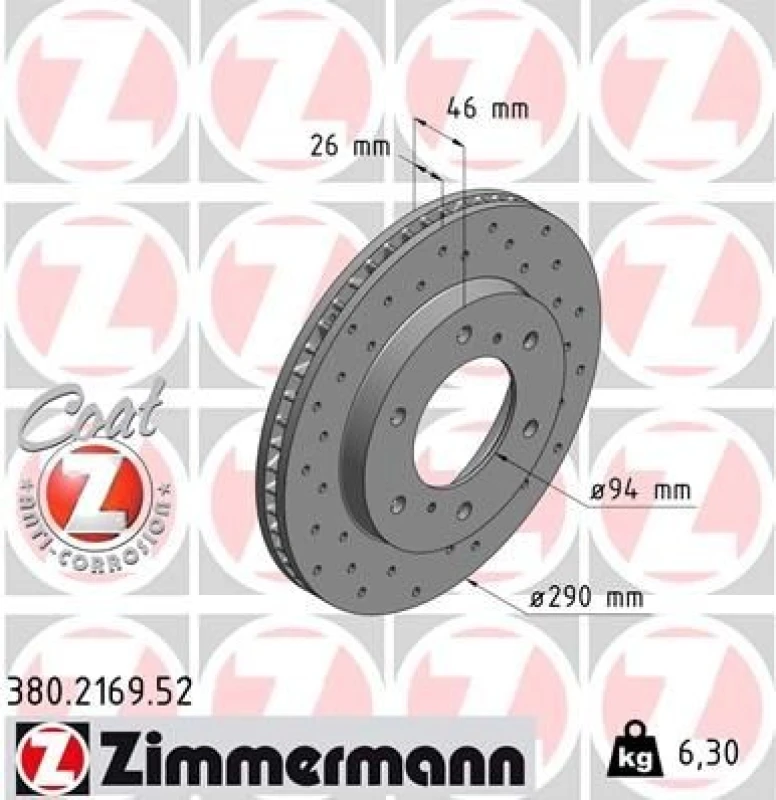 Image of ZIMMERMANN Brake disc ZIMMERMANN 380.2169.52