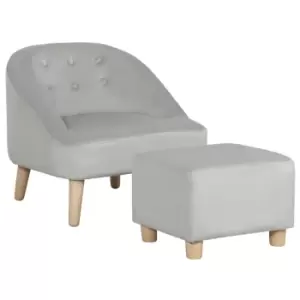 Image of Homcom 2 Piece Soft Fabric Childrens Sofa And Footstool Set 3 to 5 Years Grey