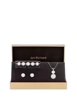 Image of Jon Richard Silver Plated Crystal Halo Double Solitaire Trio Set - Gift Boxed, Silver, Women