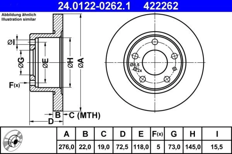 Image of ATE 24.0122-0262.1 Brake disc solid Brake Disc (82)