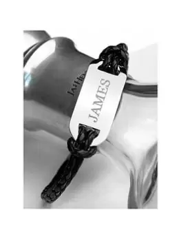 image of Treat Republic Personalised Mens Statement Leather Bracelet in Black, Silver, Men