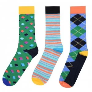 image of Happy Socks 3 Pack Socks - Blue Multi 7301