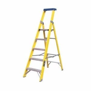 Image of Greenbrook Fiberglass Aluminium Electricians Extension Step Ladder With Platform - 9 Step