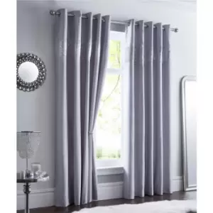 Image of Sequin Diamante Eyelet Ring Top Fully Lined Curtains Shimmer Silver 90x90 - Silver