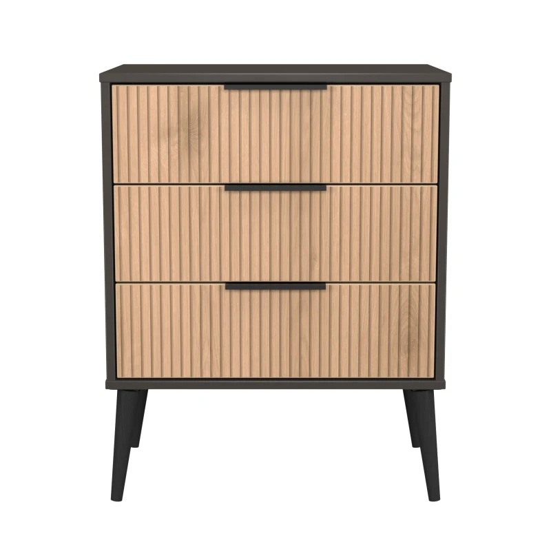 Image of Welcome Furniture Ltd Hong Kong 3 Drawer Midi Chest in Slat Effect & Graphite Black - Ready Assembled, Grey HKB023SEGB