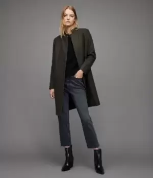 Image of AllSaints Womens Sidney Cashmere Blend Coat, Khaki Green, Size: 16