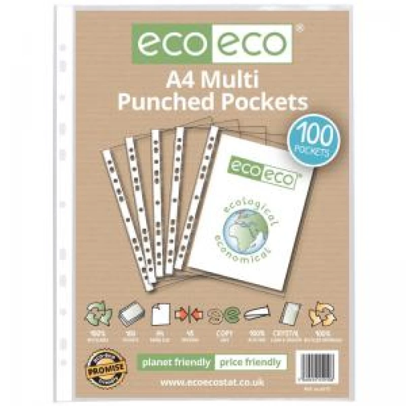Image of Eco Eco 100% Recycled Punched Pocket A4 (100 Pack) eco010-S