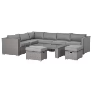 image of Outsunny 6Pc Pe Rattan Corner Sofa Set Outdoor Conservatory Furniture W/ Cushion