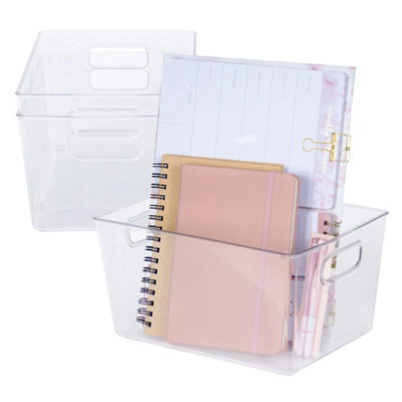 Image of LIVIVO Set of 3 Plastic Storage Tubs with Handles Clear