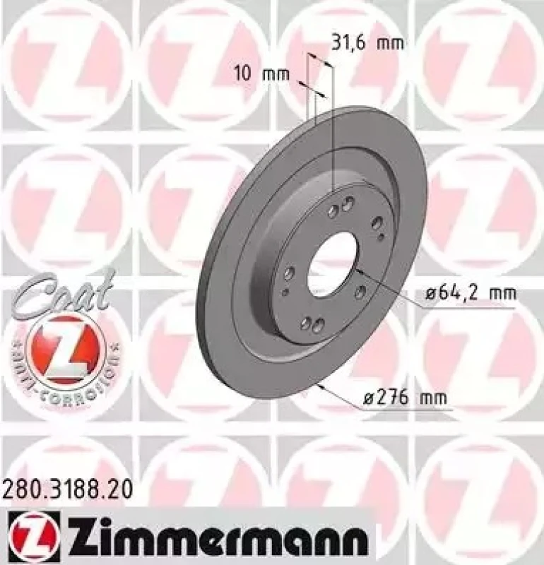 Image of ZIMMERMANN 280.3188.20 Brake disc Rear Axle, solid, Coated Brake Disc (82)