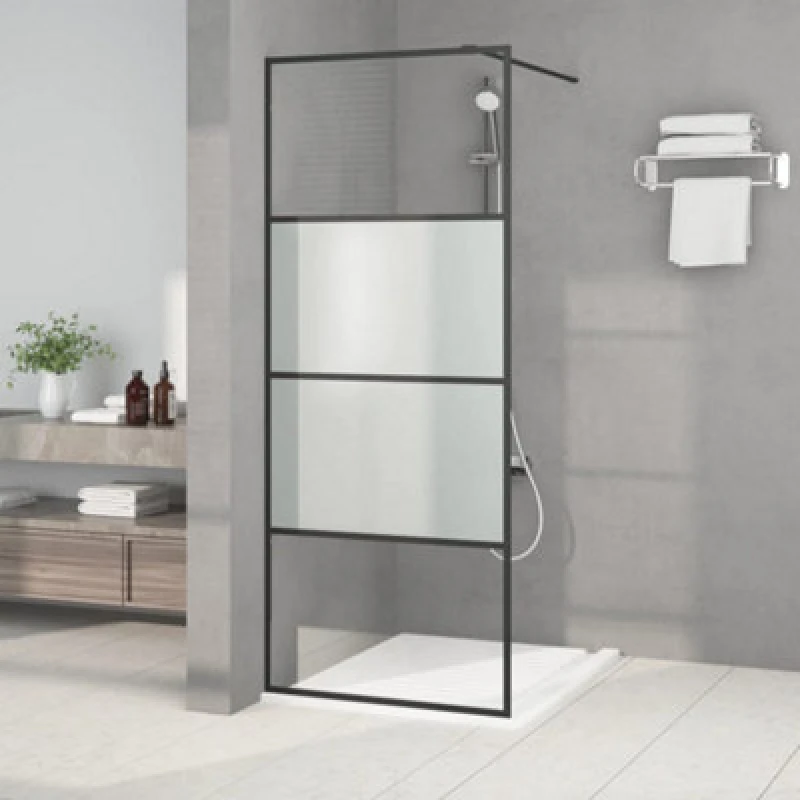 Image of VIDAXL Vidaxl - Walk-in Shower Wall Black 80x195cm Half Frosted esg Glass 8720287052227