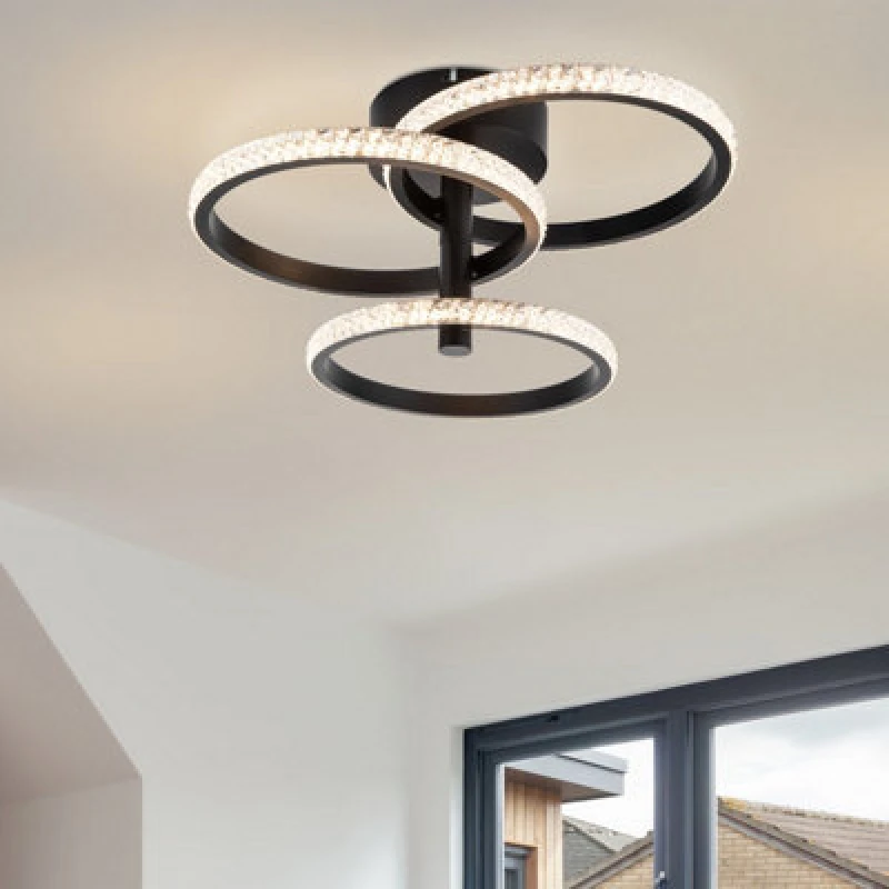 Image of Cosylyte Cowan 3 Ring Integrated LED Modern Beaded Ceiling Light - Matt Black