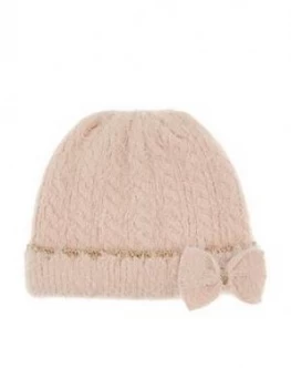 Monsoon Girls Poppy Fluffy Sparkle Bow Beanie Hat - Pink, Size 6-13 Years