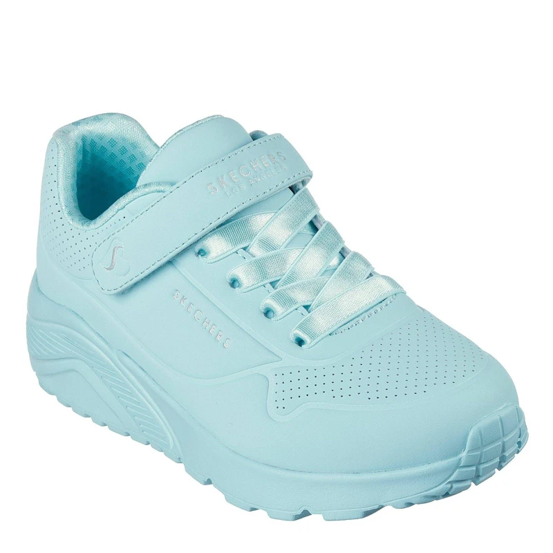 Image of Skechers Duraleather W Metallic Heel Lace Up Low-Top Trainers Girls Turquoise female C10 (27.5)