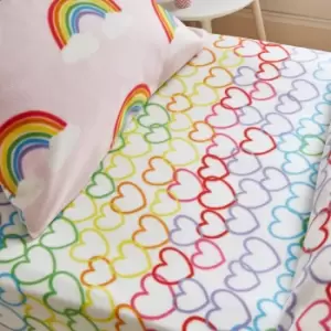 image of 'Rainbow Hearts Fleece' Fitted Sheet