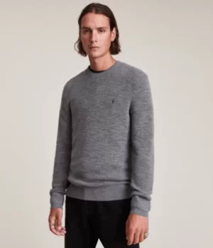 Image of AllSaints Mens Merino Wool Ivar Crew Jumper, Grey, Size: XS