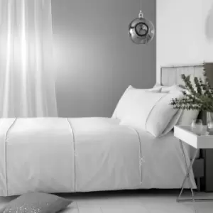 Image of Catherine Lansfield Sparkle Bands Soft Touch Duvet Cover Set, White, Single