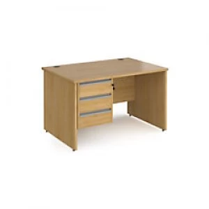 image of Dams International Straight Desk with Oak Coloured MFC Top and Silver Frame Panel Legs and 3 Lockable Drawer Pedestal Contract 25 1200 x 800 x 725mm