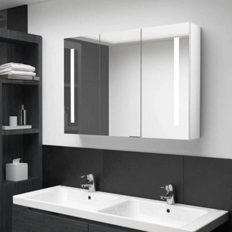 Image of VIDAXL LED Bathroom Mirror Cabinet 89x14x62cm Shining White vidaXL 8720286332948