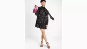 Image of Metallic Holiday Dots Tie-neck Shift Dress