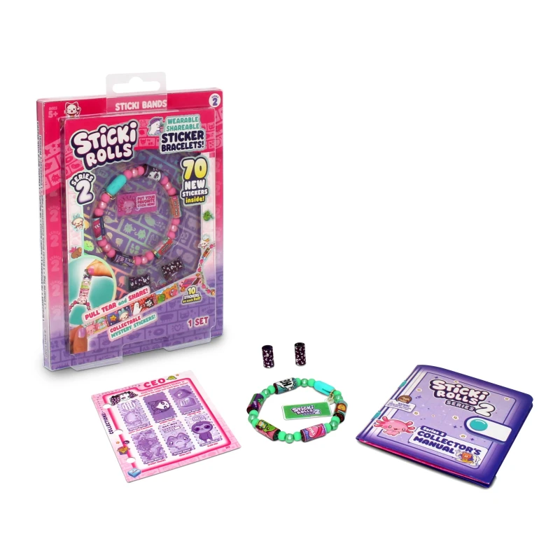 Image of Sky Castle Sticki Rolls Sticki Bands Series 2 Wearable & Shareable Sticker Bracelet 70 Mini Stickers Assorted colours and styles