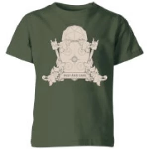 Image of Crystal Maze Fast And Safe Crest Kids T-Shirt - Forest Green - 11-12 Years