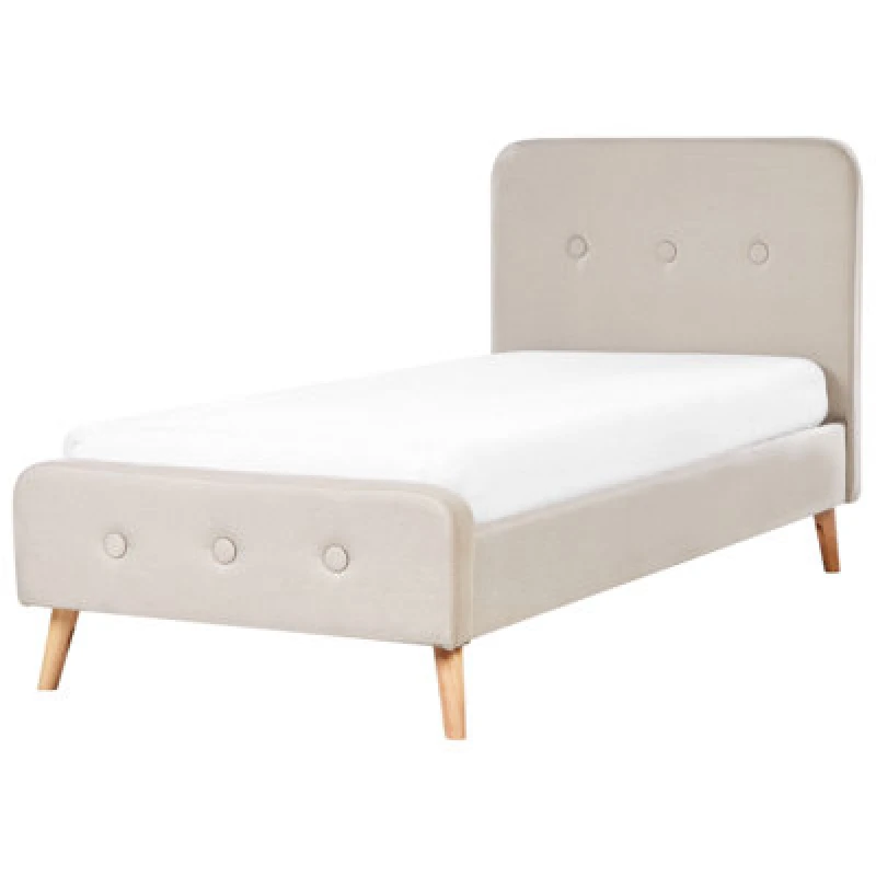 Image of Beliani Bed Faux Linen Rennes 90 X 200 Cm (Eu Single) Light Beige