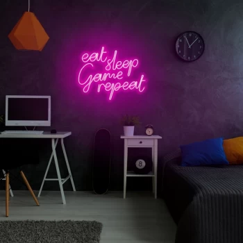 Image of eat sleep game repeat - pink pink Wall Lamp