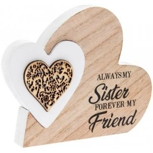 image of Always My Sister Double Heart Laser Cut Wooden Mini Plaque