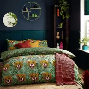Image of Untamed Green Reversible Duvet Cover and Pillowcase Set Green
