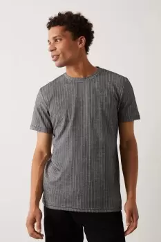 image of Mens Slim Fit Grey Short Sleeve Stripe T-Shirt