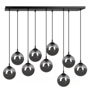 Image of Cosmo Black Globe Cluster Pendant Ceiling Light with Graphite Glass Shades, 9x E14