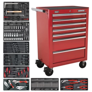 Image of Rollcab 7 Drawer - Ball Bearing Slides - Red with 156pc Tool Kit