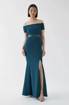 image of Bardot Sleeve Tailored Crepe Bridesmaids Dress