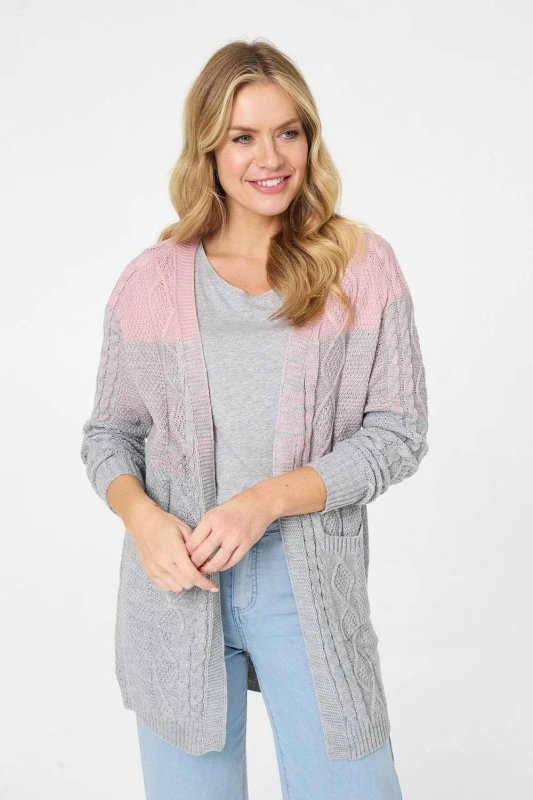 Image of Izabel London Womens Colour Block Textured Longline Cardigan Size: 10 Multicolor Female 10